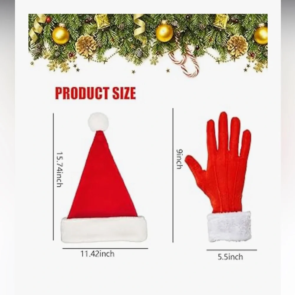 🆕 Red Fur Velvet Gloves Santa Hat for Women